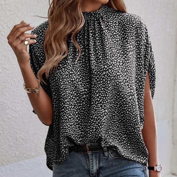 Boho Leopard Print Batwing Sleeve Blouse - Picture 2 of 5